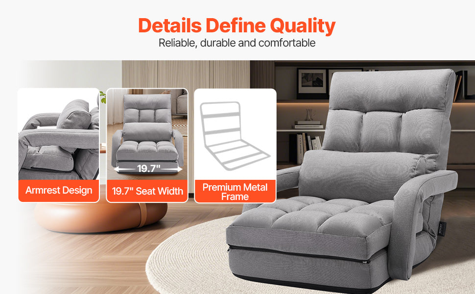 Chaise de sol réglable avec dossier, canapé en mousse pliable