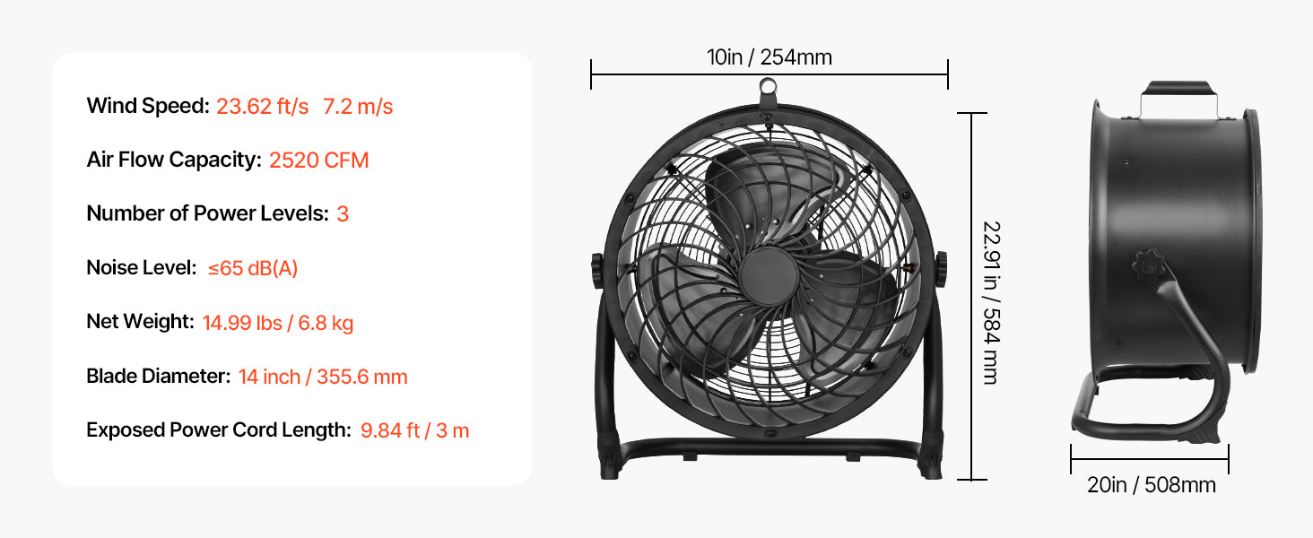 Industriel gulvventilator med høj hastighed 4800 CFM 3-trins vippefunktion