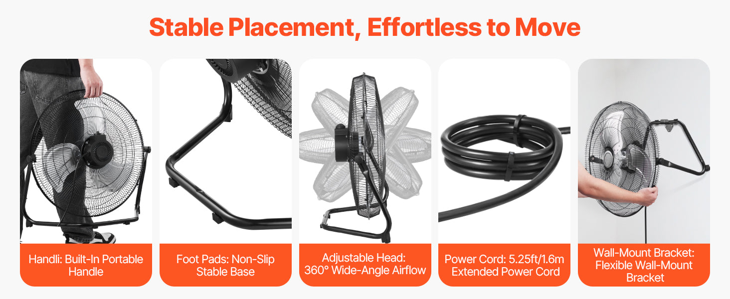 Industriel gulvventilator med høj hastighed 4800 CFM 3-trins vippefunktion