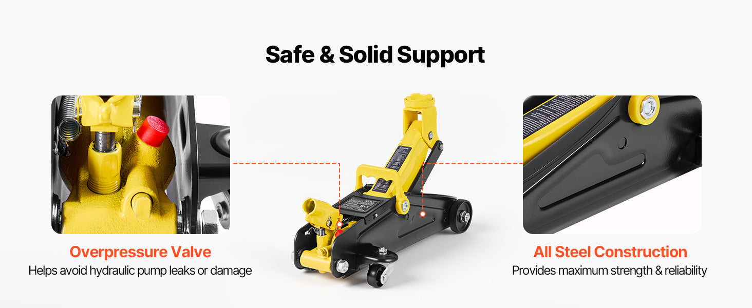Low Profile Floor Jack with Stands, Steel Hydraulic Car Lift