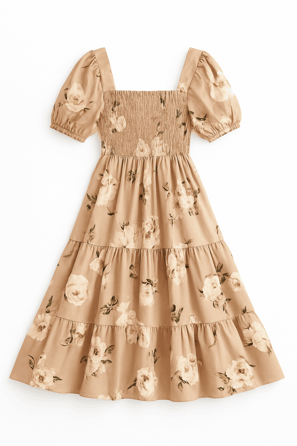 Floral Chiffon A-Line Dress with Elastic Waist and Pleats-kaqixuelianhua / One size