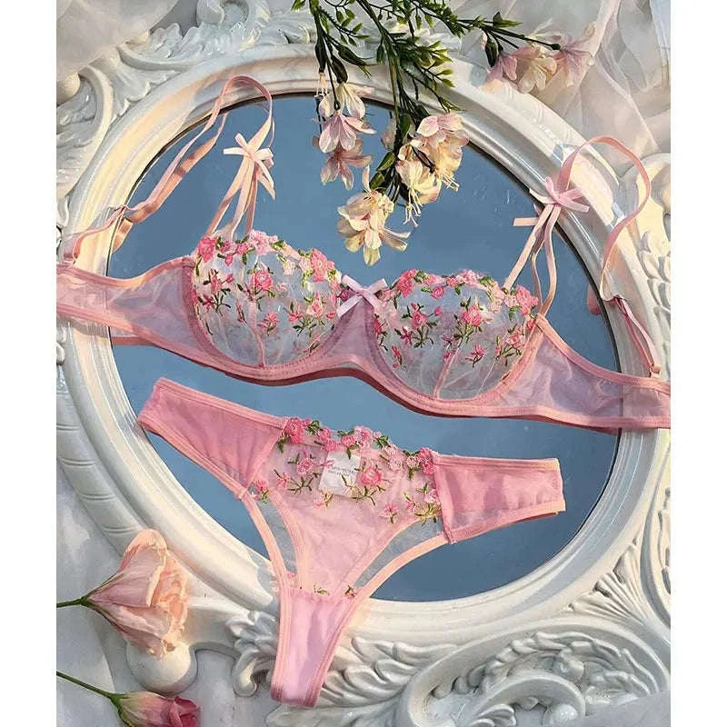 Floral Embroidery Lingerie Set-270-shenzise / M