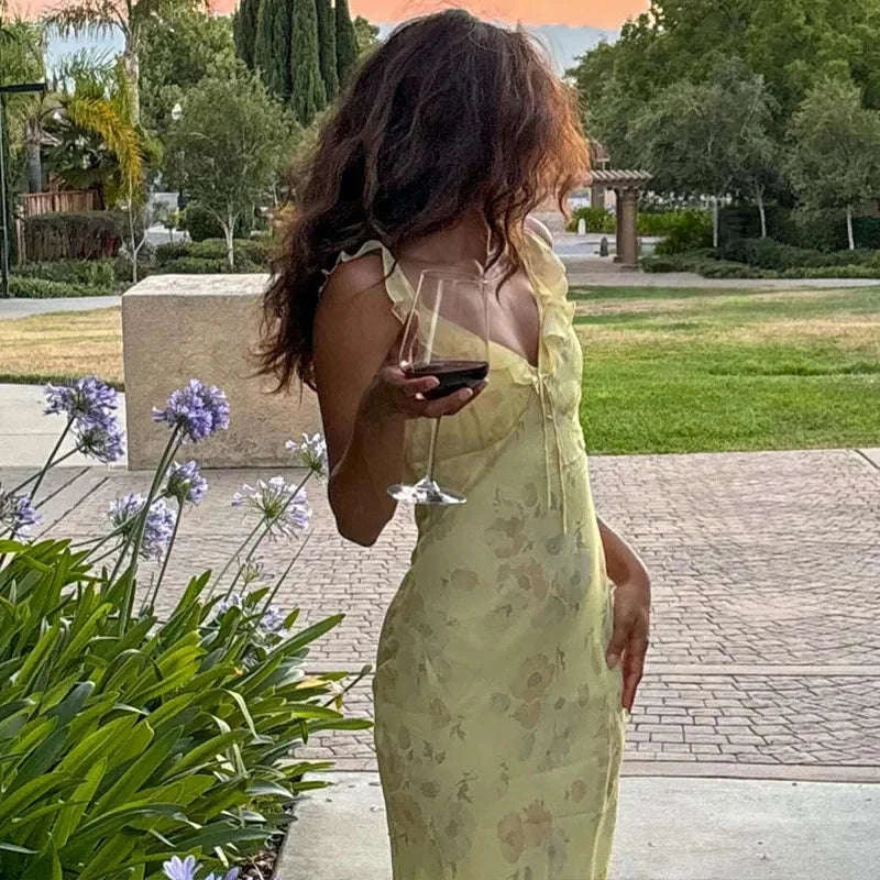 Floral Maxi Dress – Plunge Backless Summer Dress-red / M