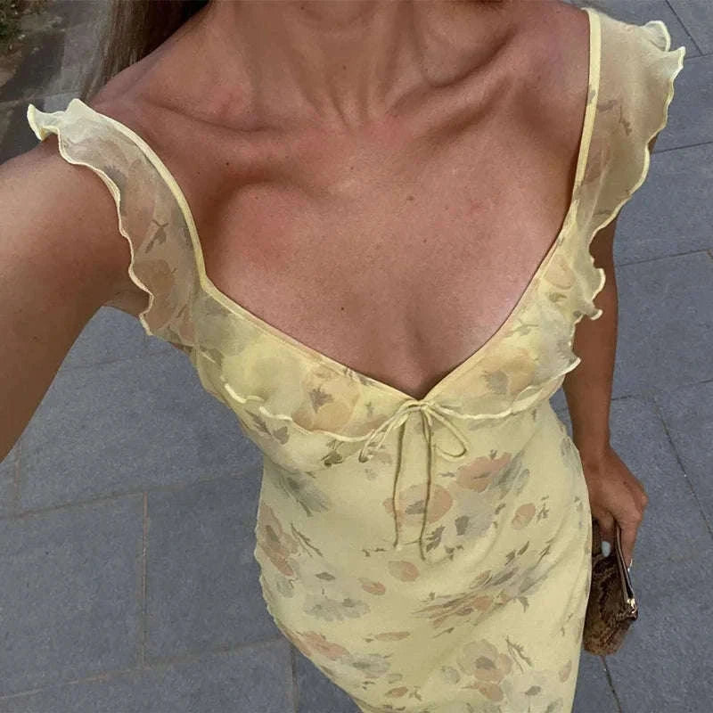 Floral Maxi Dress with Plunge Back and Summer Flow-red / M