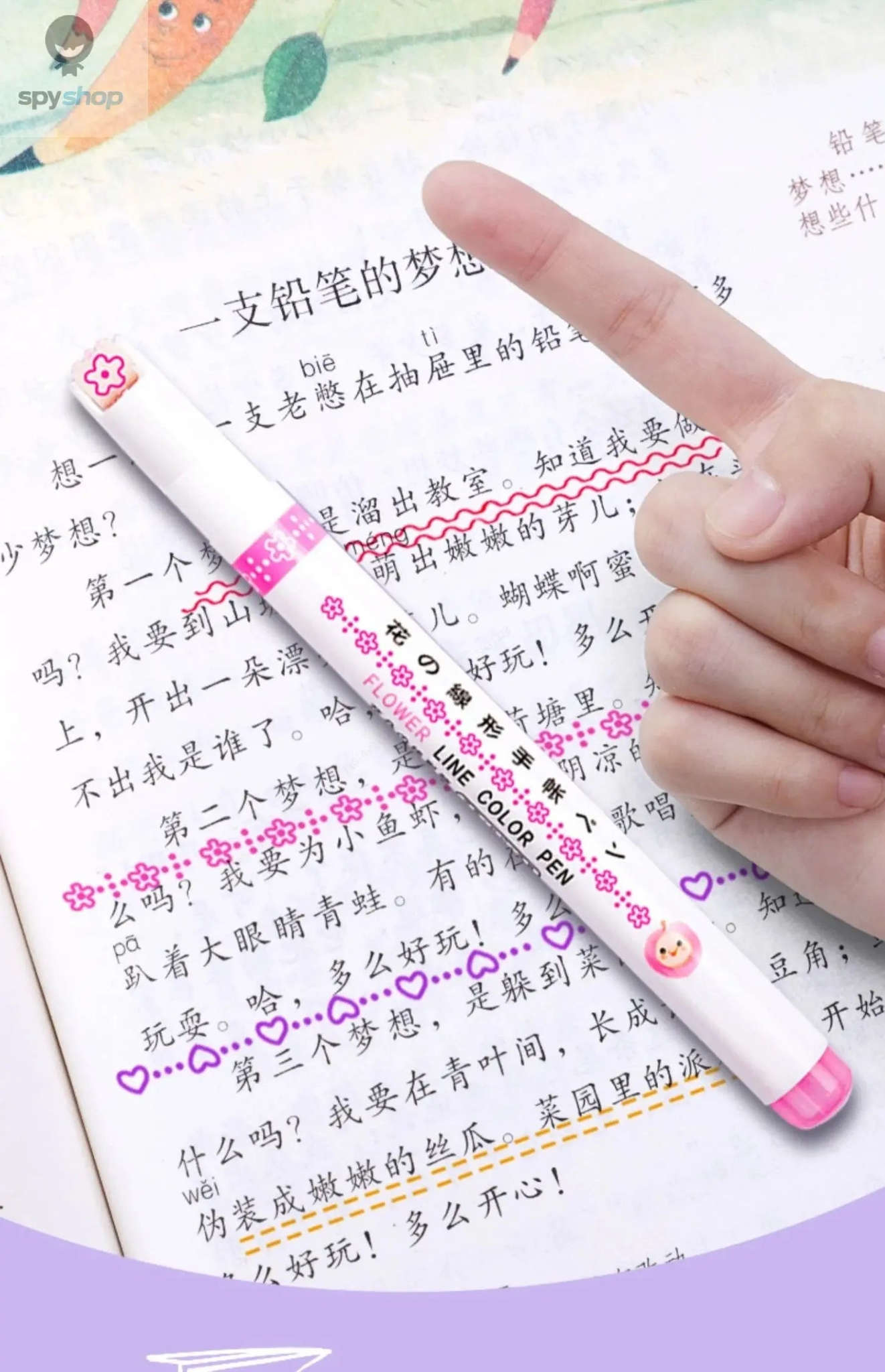 Flower Line Highlighter Pen Set, 6 Vibrant Decorative Markers-7068A-6 Colors