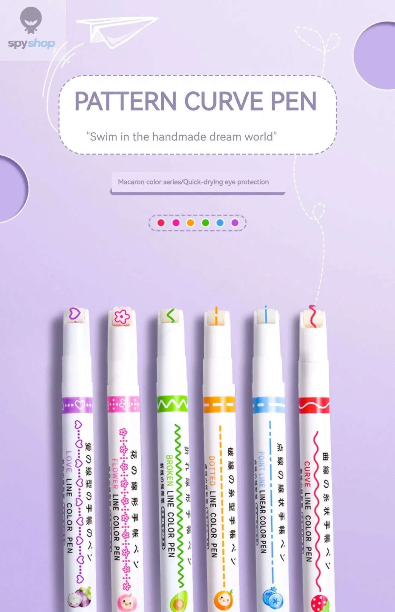 Flower Line Highlighter Pen Set, 6 Vibrant Decorative Markers-7068A-6 Colors