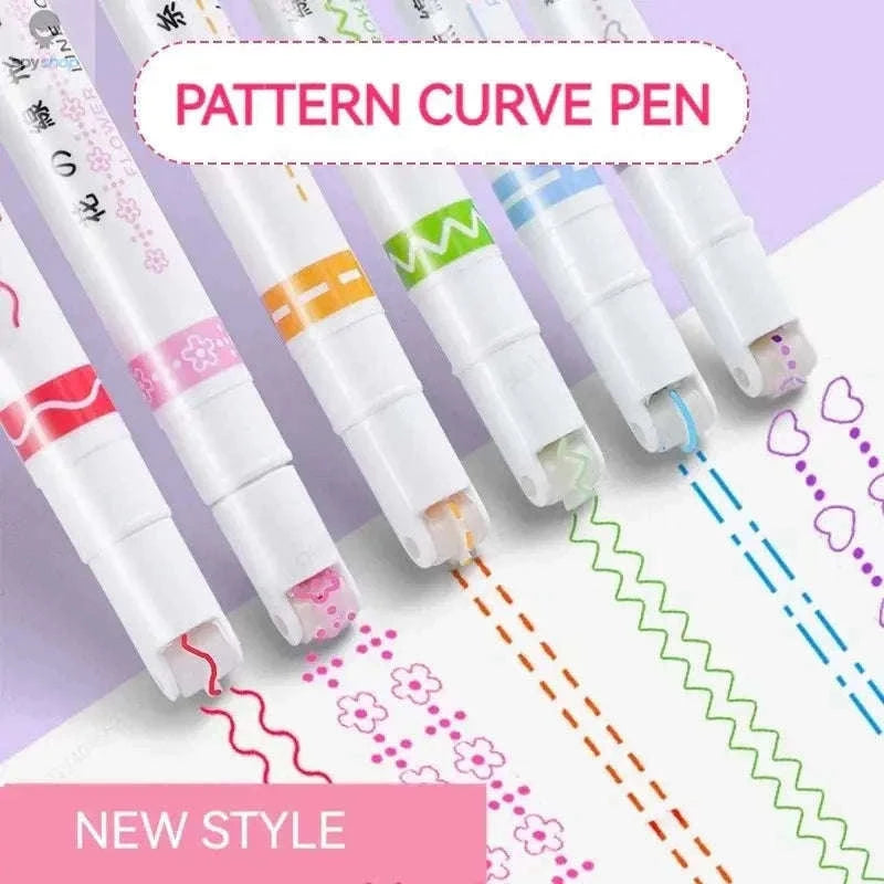 Flower Line Highlighter Pen Set, 6 Vibrant Decorative Markers-7068A-6 Colors