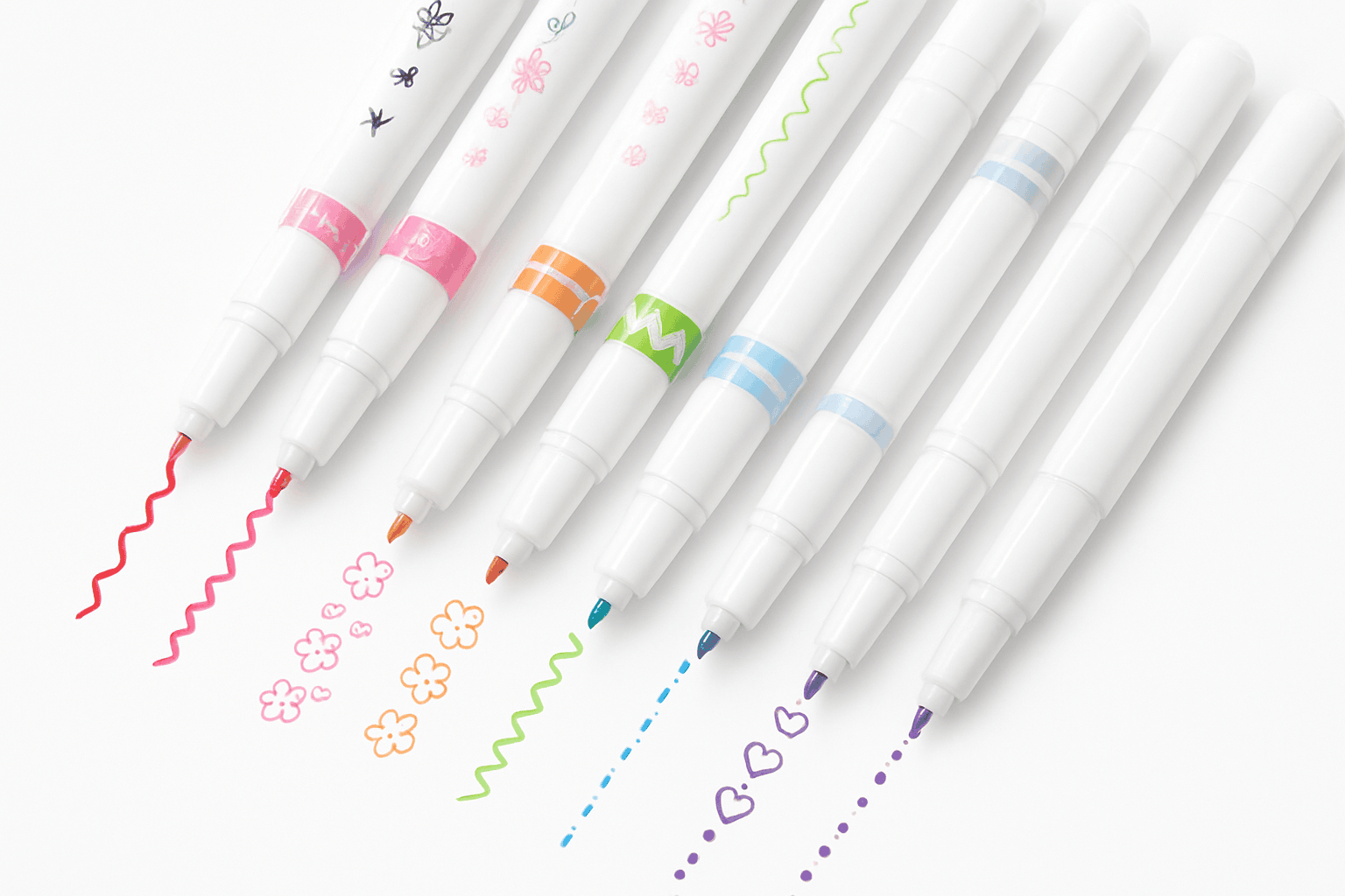 Flower Line Highlighter Pen Set, 6 Vibrant Decorative Markers-7068A-6 Colors