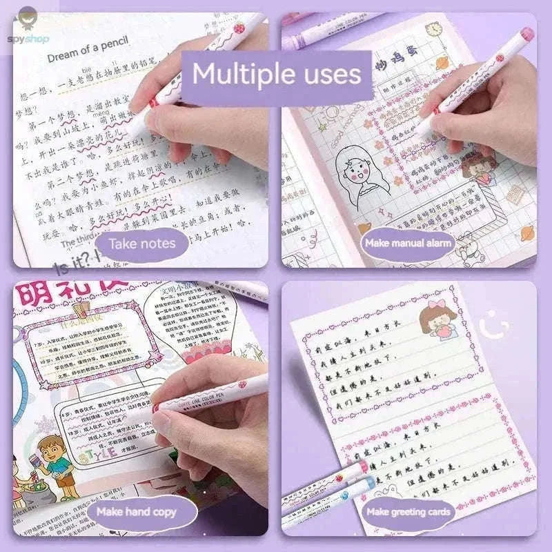 Flower Line Highlighter Pen Set, 6 Vibrant Decorative Markers-7068A-6 Colors
