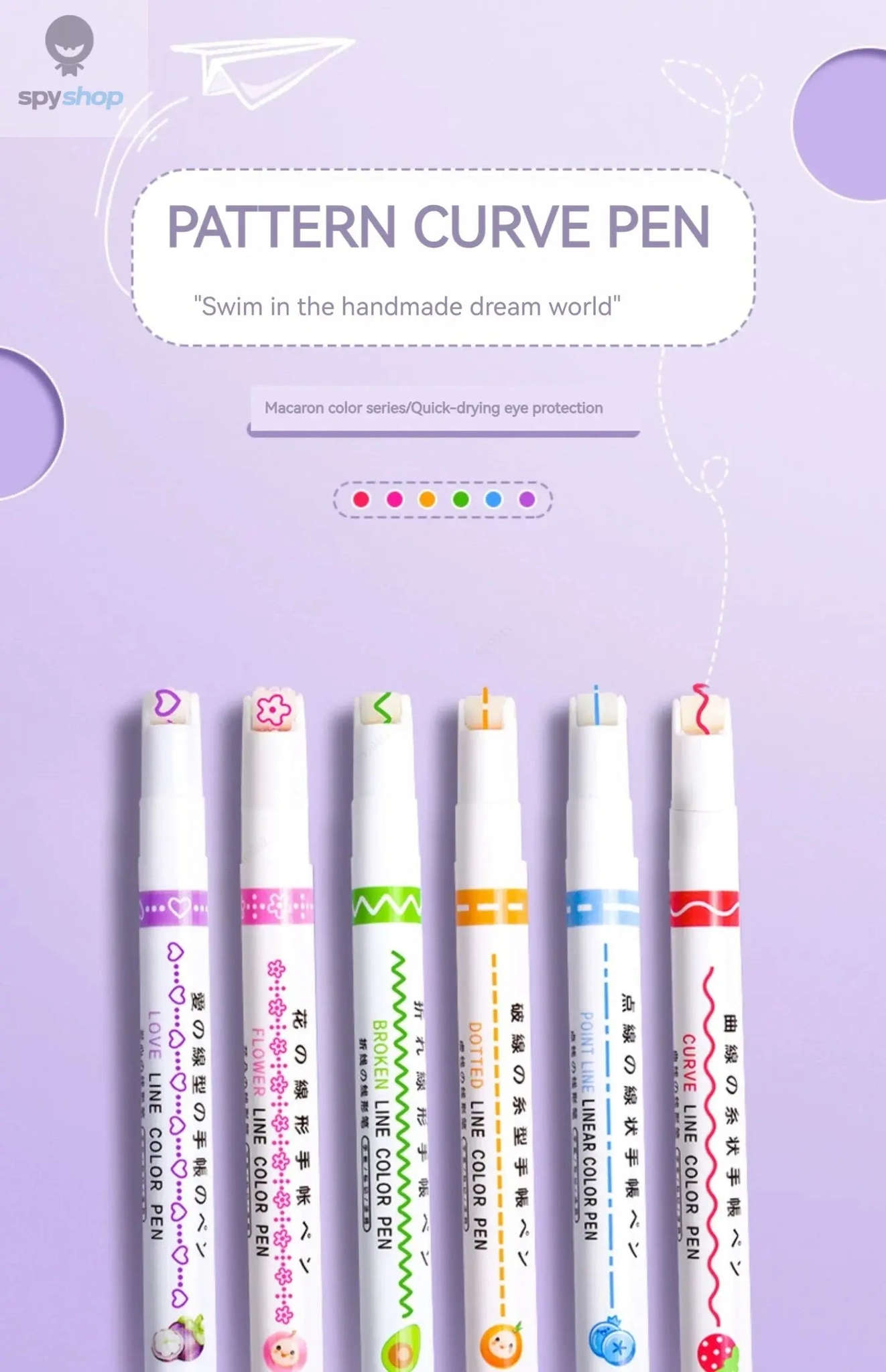 Flower Line Highlighter Pen Set – Decorative Roller Tips, Vibrant 6‑Color Markers-7068A-6 Colors