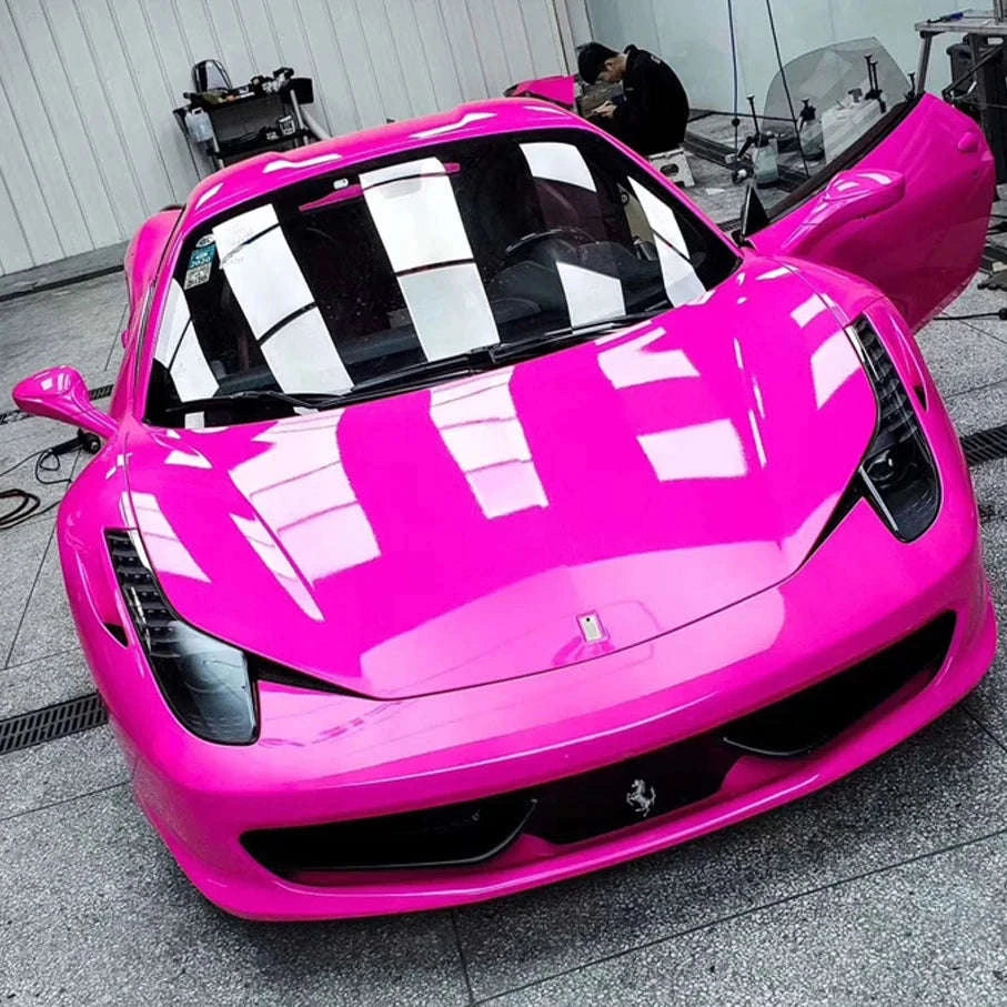 Fluorescent Yellow Glossy Vinyl Wrap Film-PINK / 30CM X 152CM