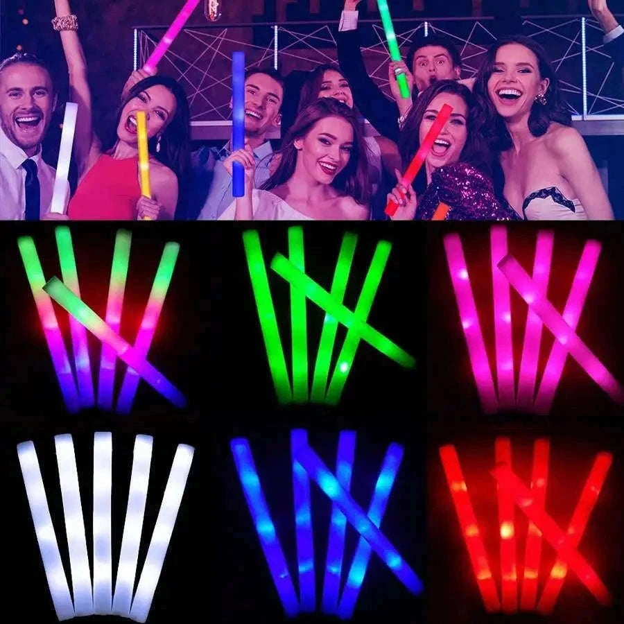 Foam Glow Sticks 30-Pack LED Flashing Batons-30Pcs MIX COLOR