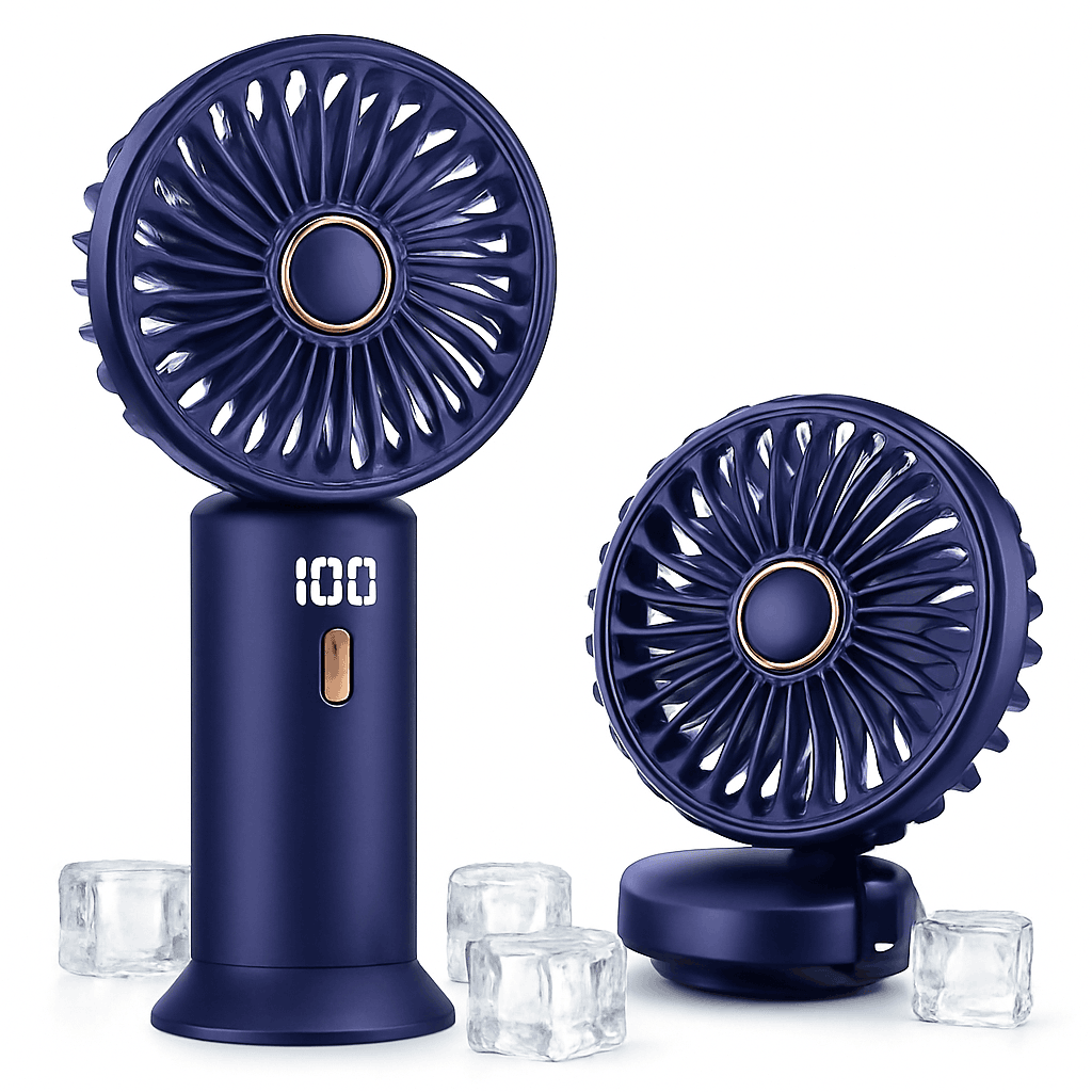 Foldable 5-Speed Handheld Mini Fan with LED Display-DEEP BLUE / United States