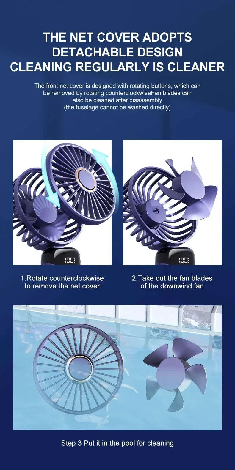 Foldable 5-Speed Handheld Mini Fan with LED Display-DEEP BLUE / United States