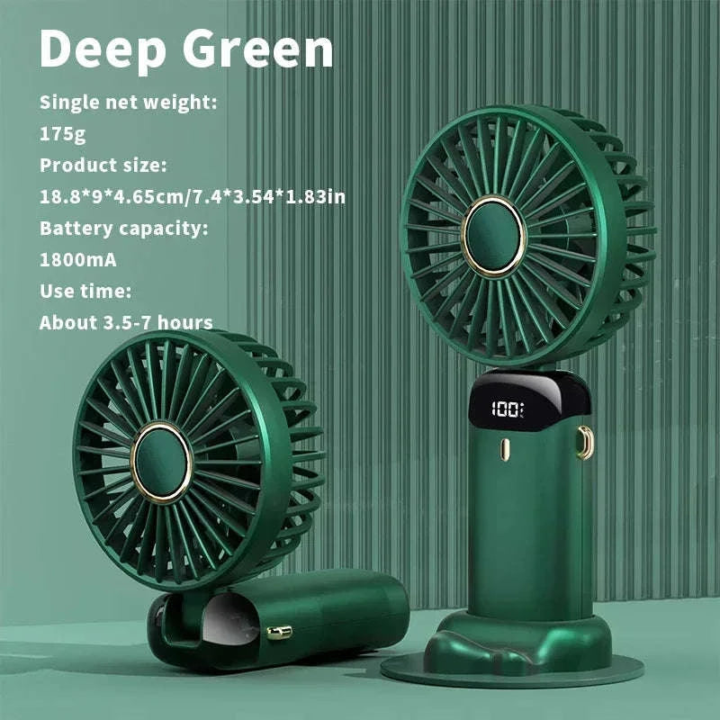 Foldable 5-Speed Handheld Mini Fan with LED Display-DEEP BLUE / United States