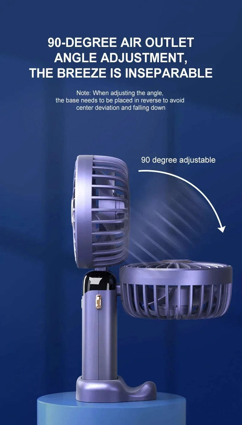 Foldable 5-Speed Handheld Mini Fan with LED Display-DEEP BLUE / United States