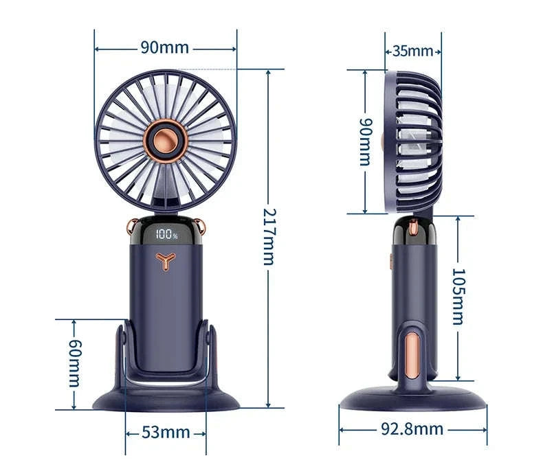 Foldable 5-Speed Handheld Mini Fan with LED Display-DEEP BLUE / United States