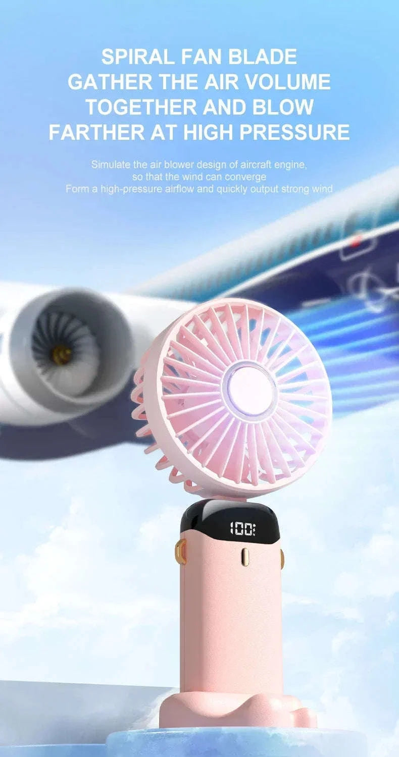 Foldable 5-Speed Handheld Mini Fan with LED Display-DEEP BLUE / United States