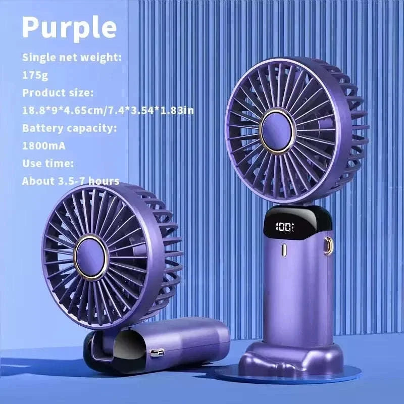 Foldable 5-Speed Handheld Mini Fan with LED Display-DEEP BLUE / United States