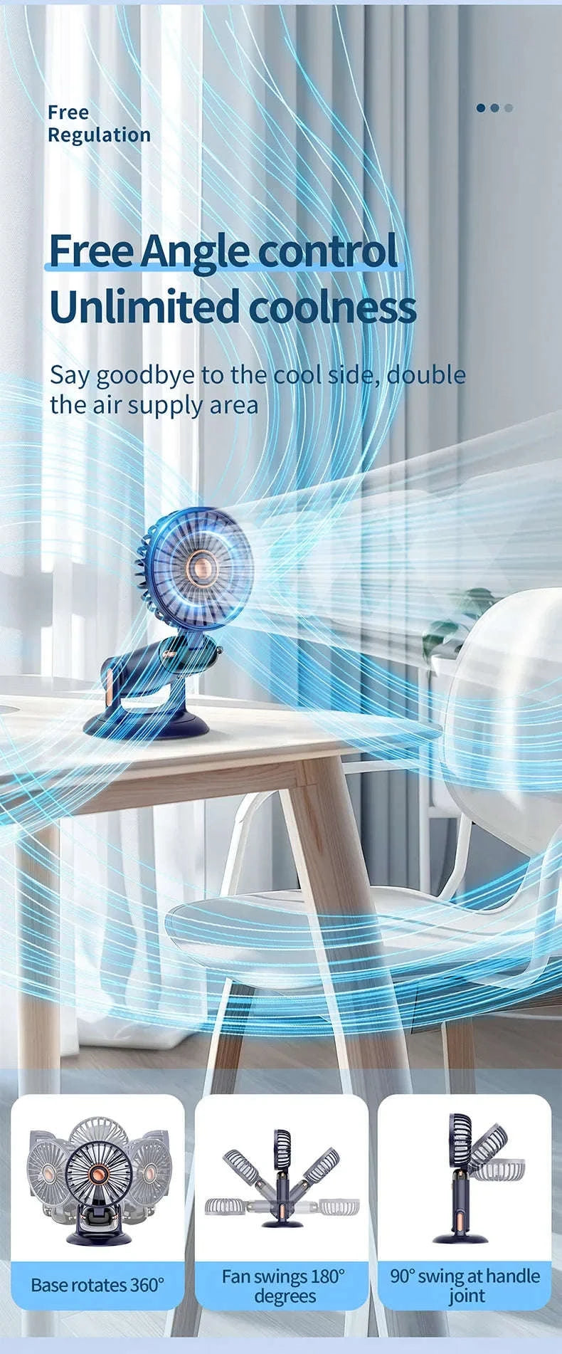 Foldable 5-Speed Handheld Mini Fan with LED Display-DEEP BLUE / United States