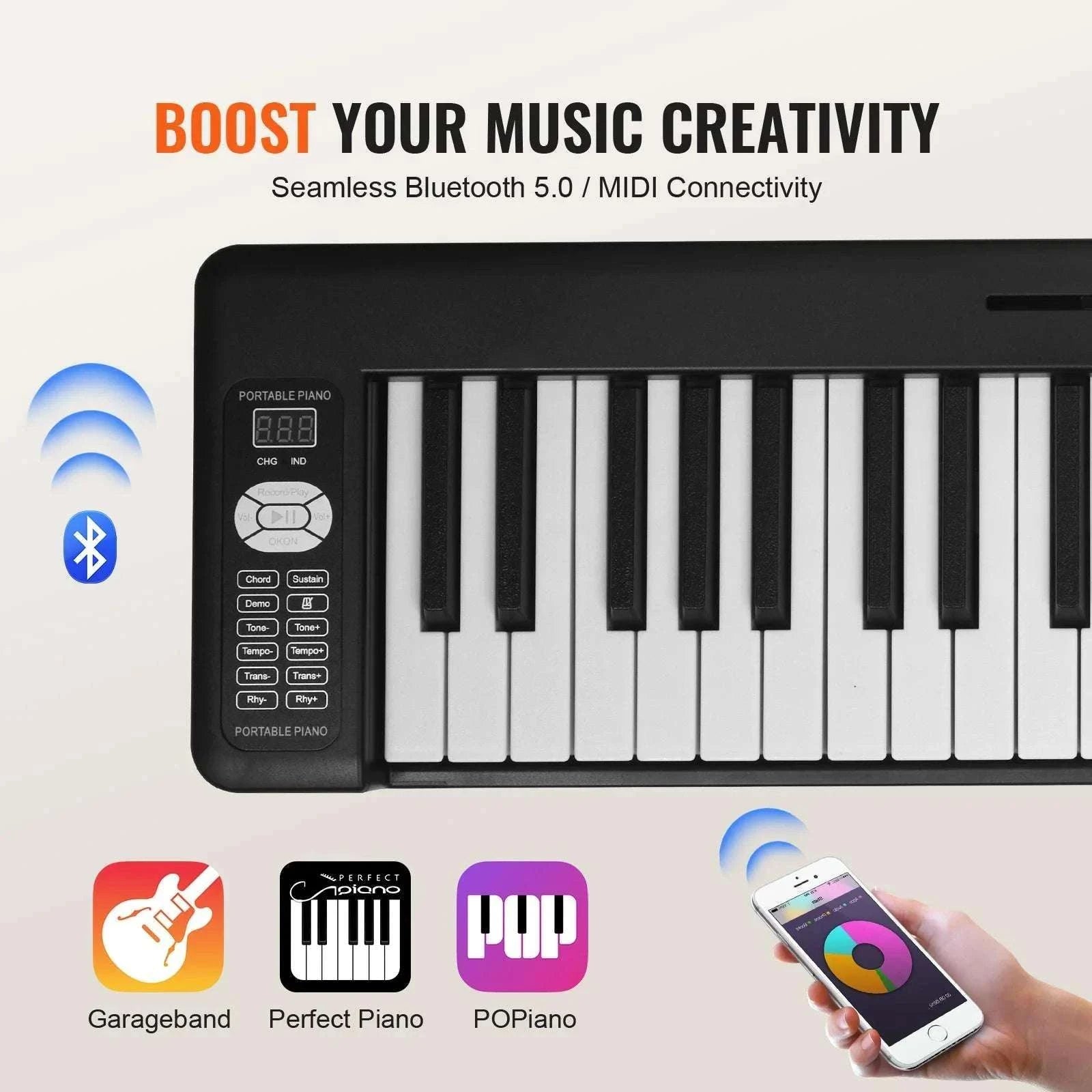 Foldable 61/88-Key Bluetooth MIDI Keyboard Piano with Rechargeable Battery-88 Keys Black / CZECH REPUBLIC