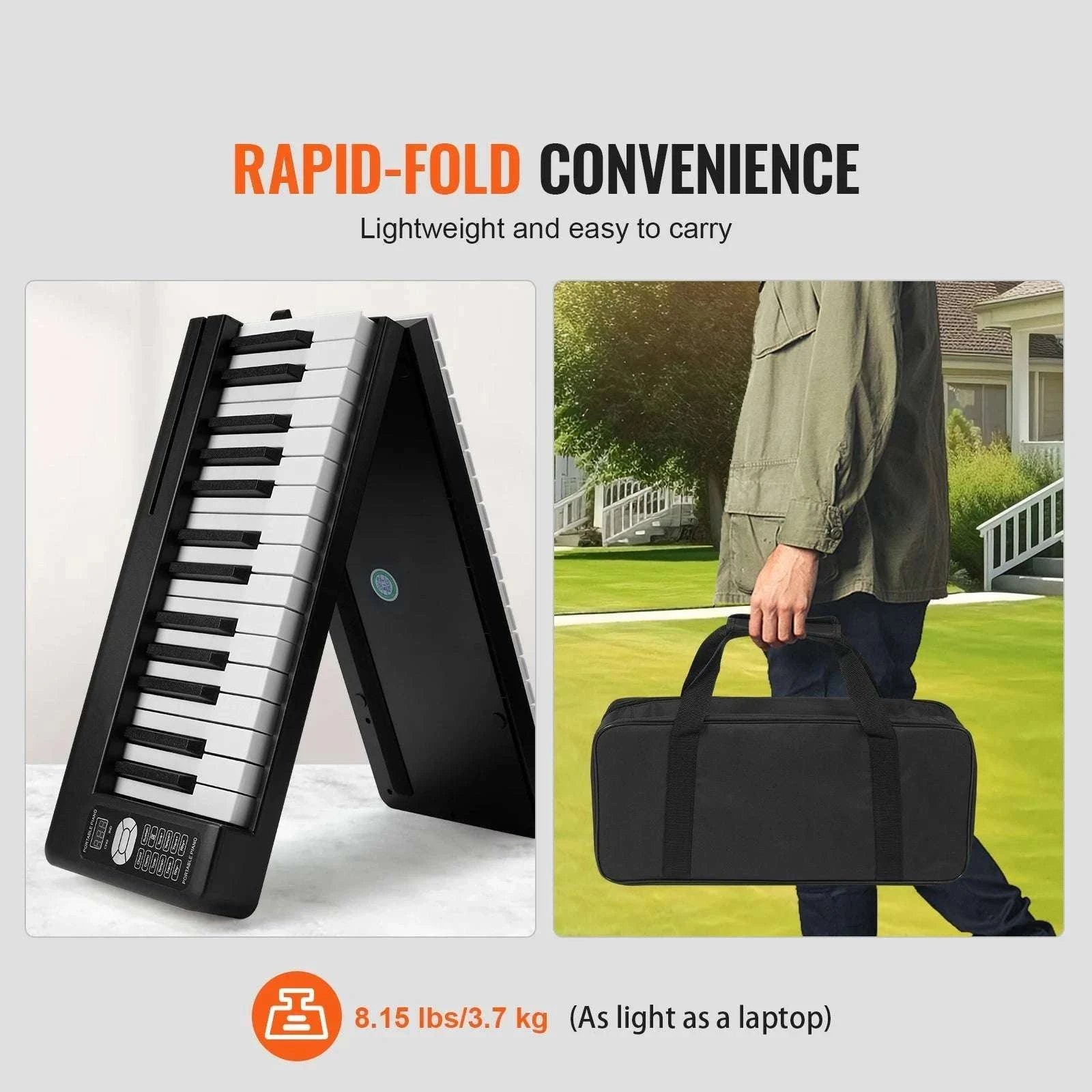 Foldable 61/88-Key Bluetooth MIDI Keyboard Piano with Rechargeable Battery-88 Keys Black / CZECH REPUBLIC