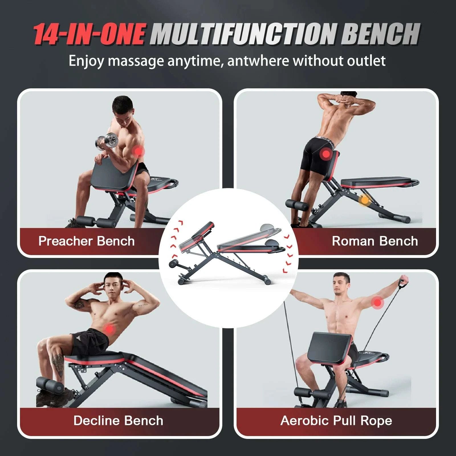 Foldable Adjustable Weight Bench with 1000 lb Capacity, 6 Inclines-United States
