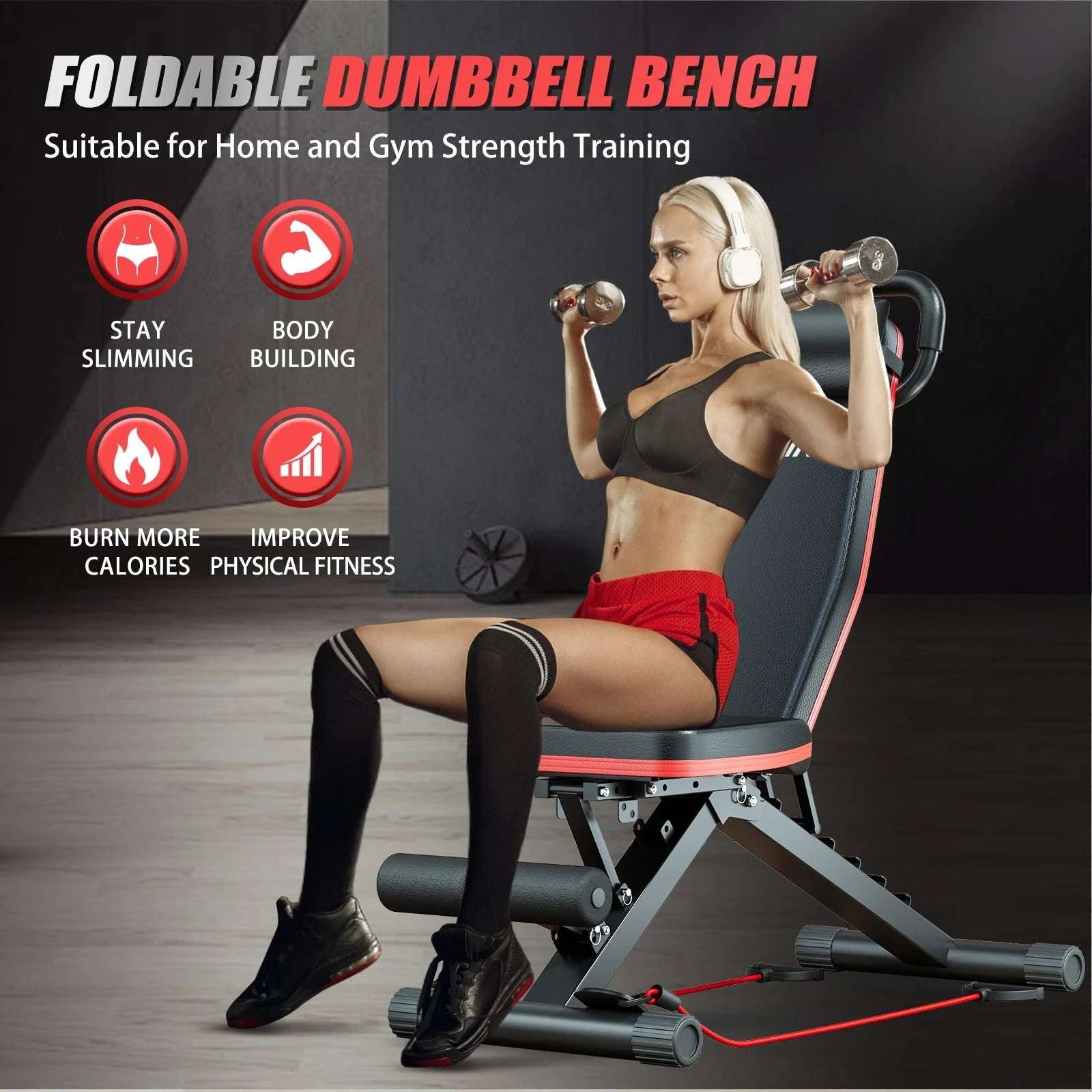 Foldable Adjustable Weight Bench with 1000 lb Capacity, 6 Inclines-United States