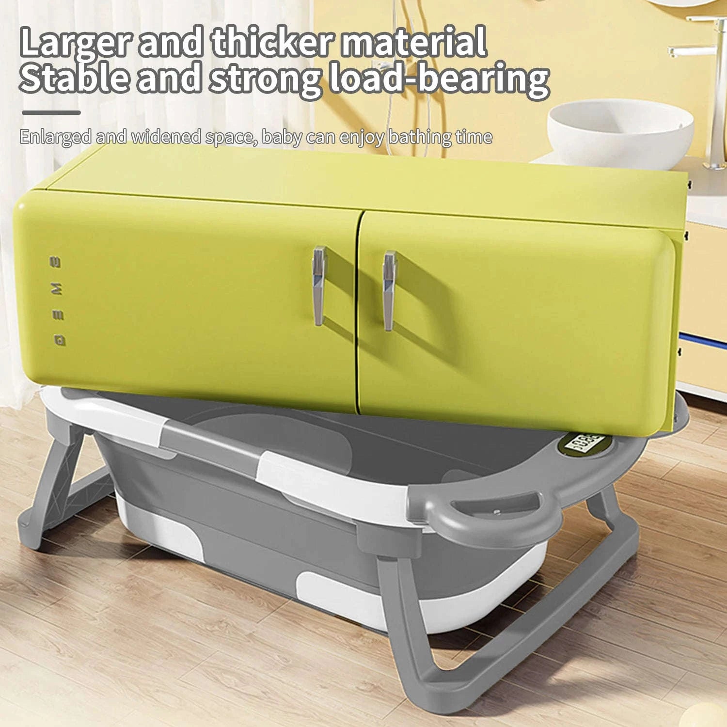Foldable Baby Bathtub with Thermometer & Cushion for 0–15 Months-GRAY / france