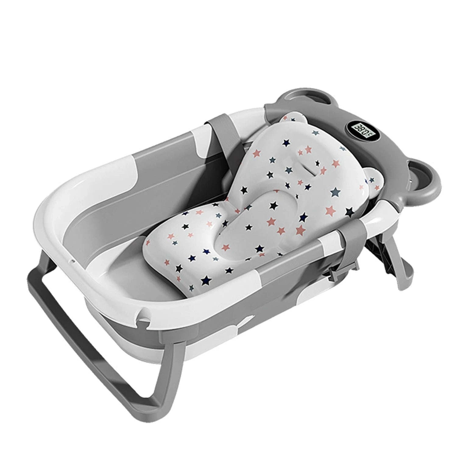 Foldable Baby Bathtub with Thermometer & Cushion for 0–15 Months-GRAY / france