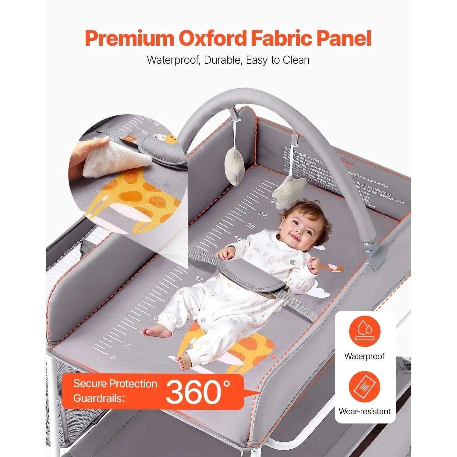 Foldable Baby Changing Table with Adjustable Height & Storage-Light grey H shape / United States