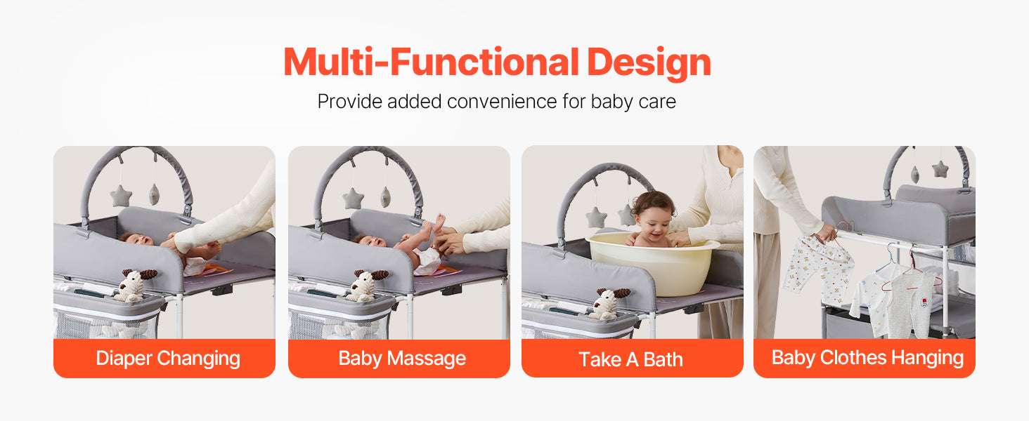 Foldable Baby Changing Table with Adjustable Height & Storage-Light grey H shape / United States