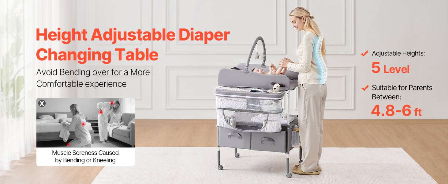 Foldable Baby Changing Table with Adjustable Height & Storage-Light grey H shape / United States