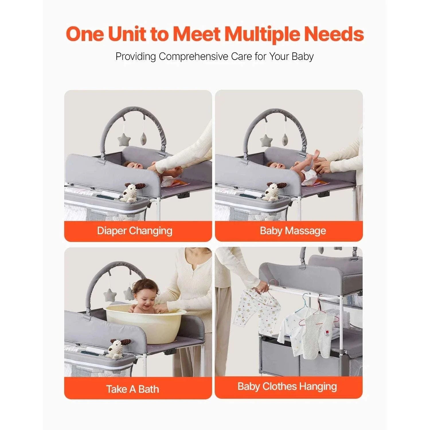 Foldable Baby Changing Table with Adjustable Height & Storage-Light grey H shape / United States