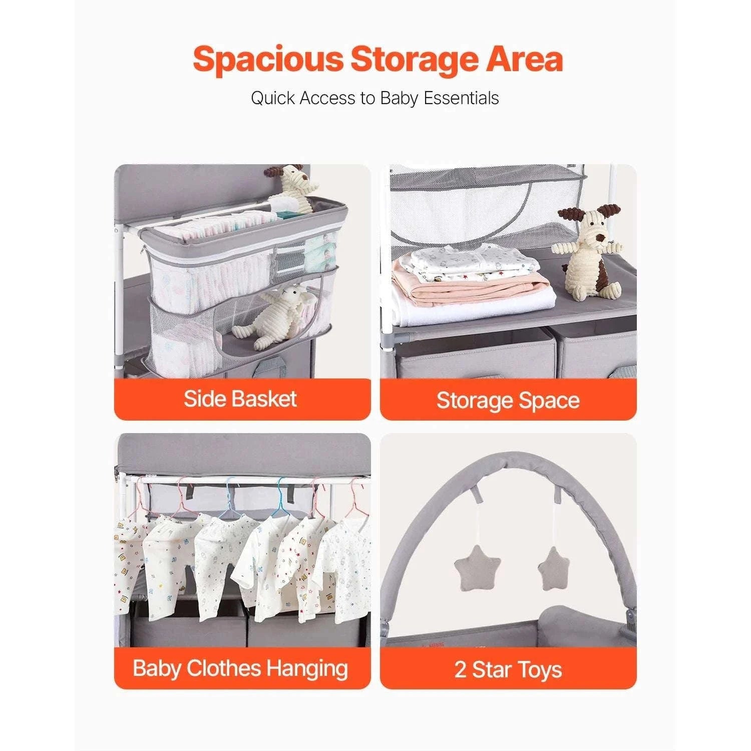 Foldable Baby Changing Table with Adjustable Height & Storage-Light grey H shape / United States