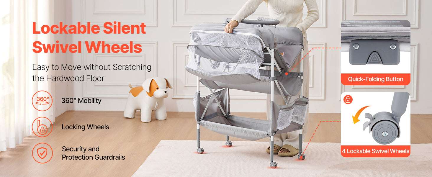 Foldable Baby Changing Table with Adjustable Height & Storage-Light grey H shape / United States