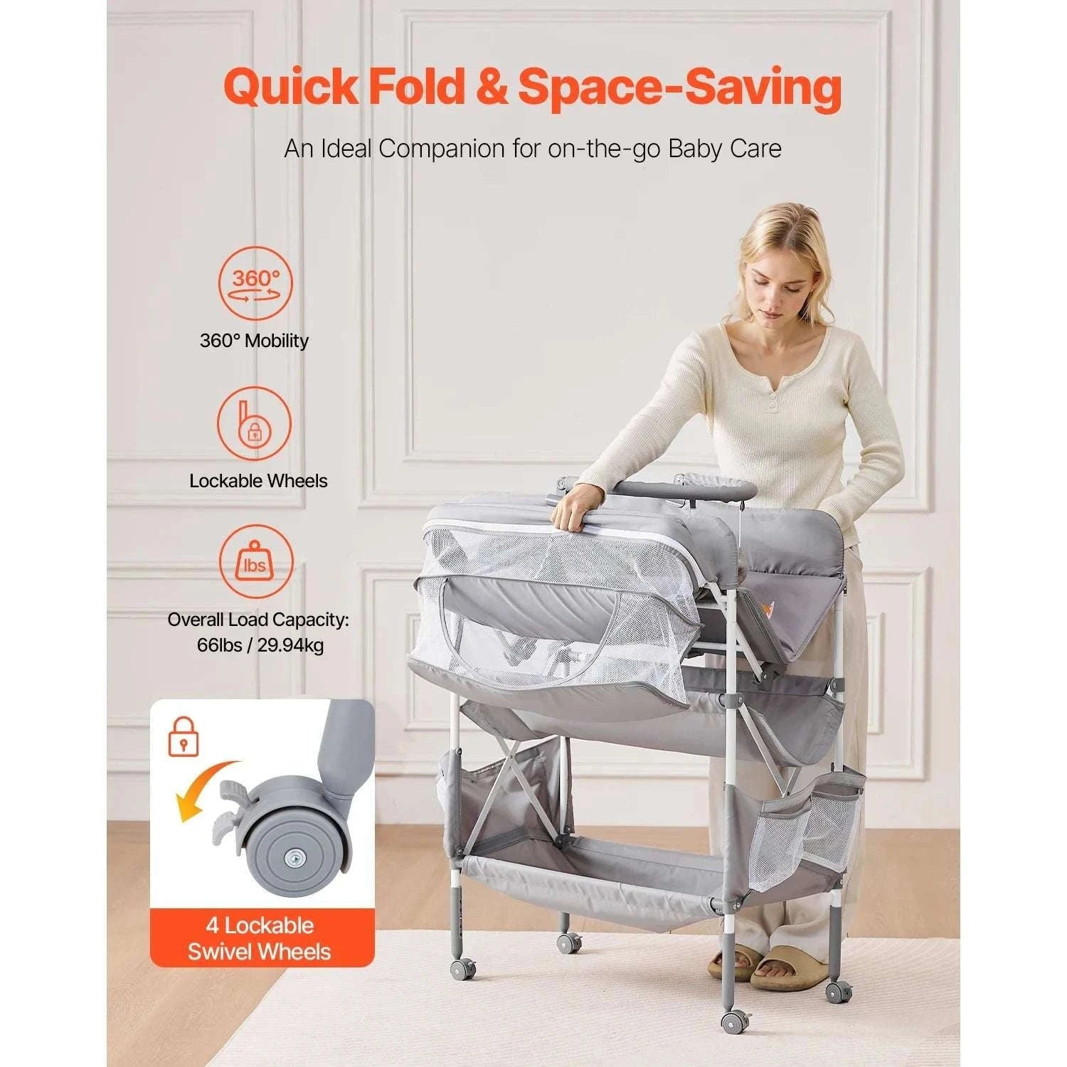 Foldable Baby Changing Table with Adjustable Height & Storage-Light grey H shape / United States