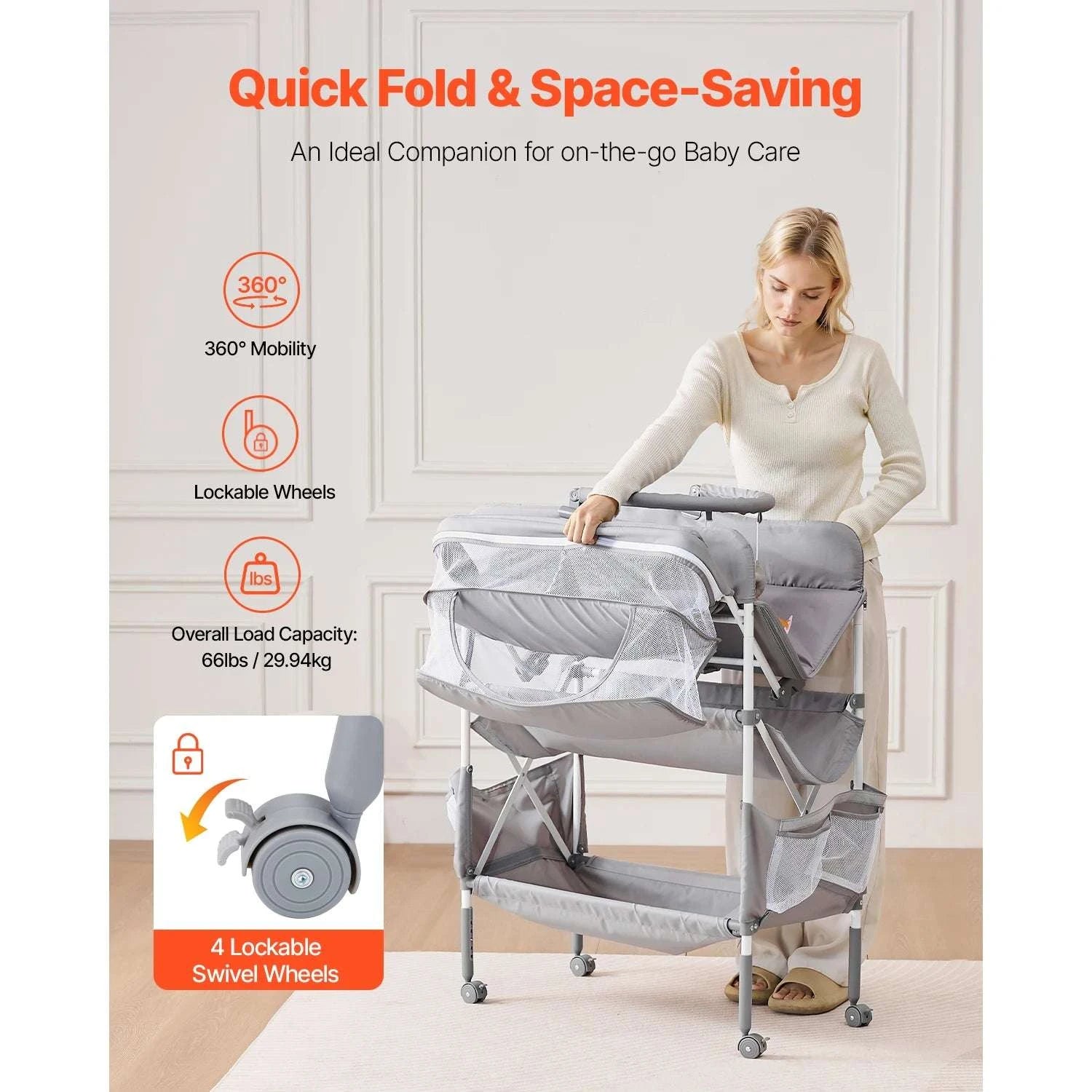 Foldable Baby Changing Table with Adjustable Height & Storage-Light grey H shape / United States