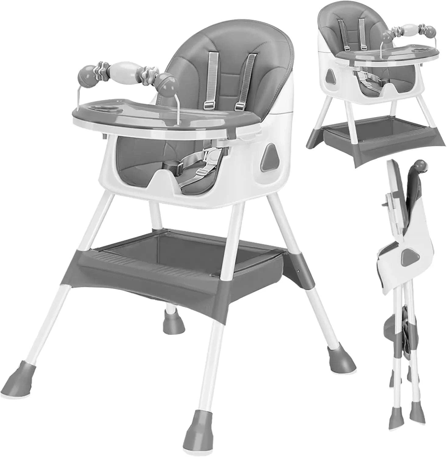 Foldable Baby High Chair with Tray and Toy Rack-Grey / Poland