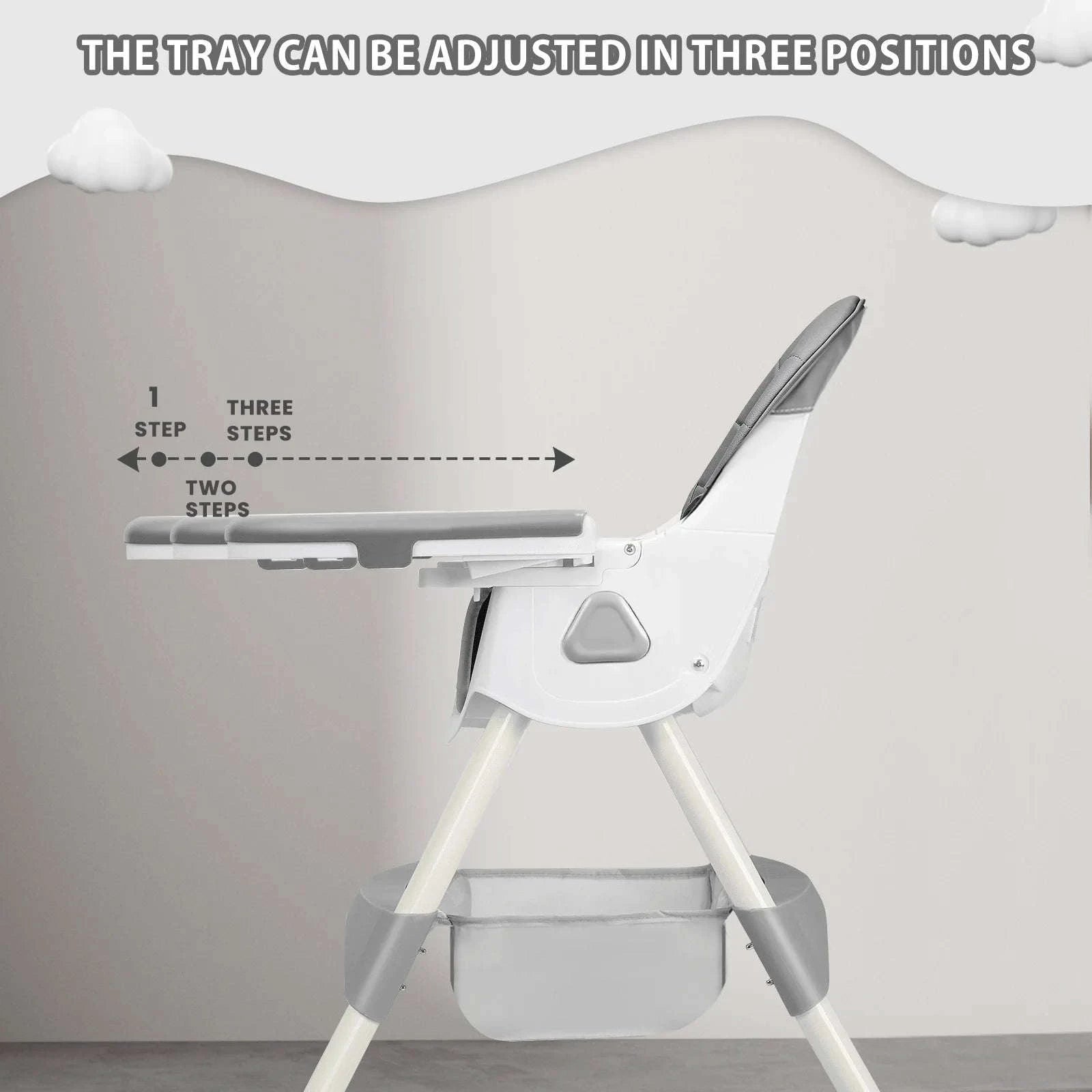 Foldable Baby High Chair with Tray and Toy Rack-Grey / Poland