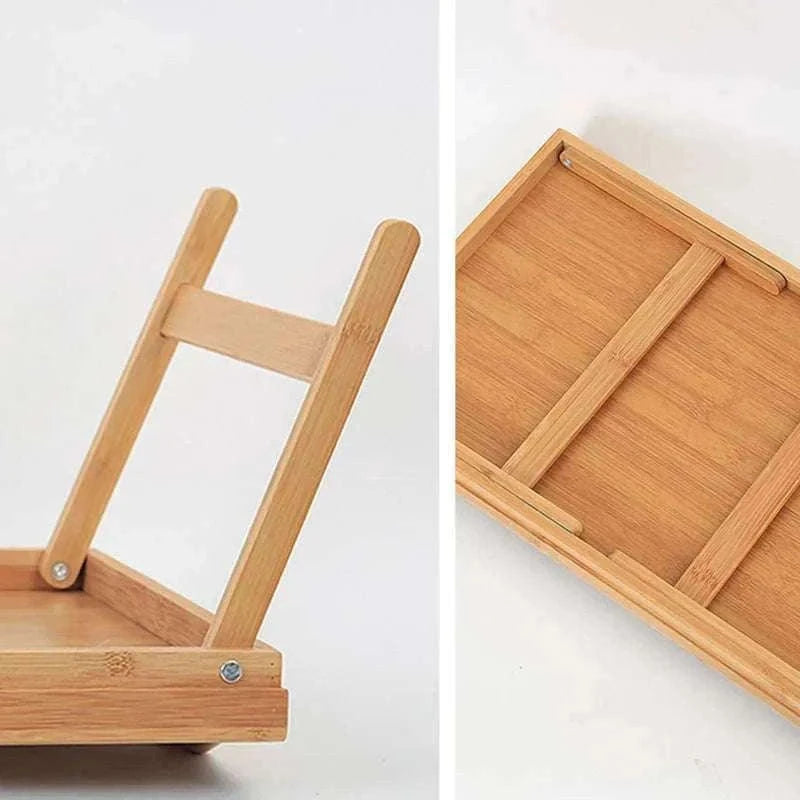 Foldable Bamboo Laptop Desk Bed Tray with Storage 50cm-yellow