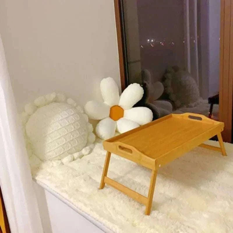 Foldable Bamboo Laptop Desk Bed Tray with Storage 50cm-yellow