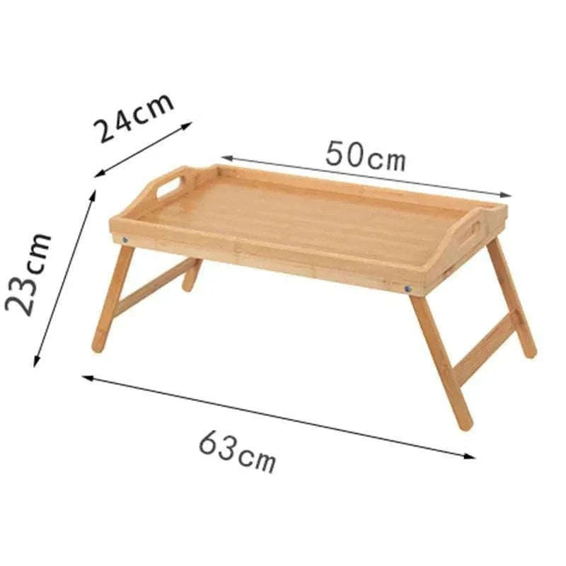 Foldable Bamboo Laptop Desk Bed Tray with Storage 50cm-yellow