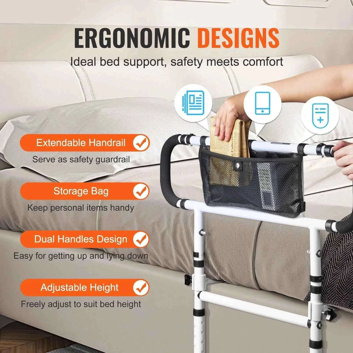 Foldable Bed Assist Rail with Adjustable Handle-10.14 bls / Germany
