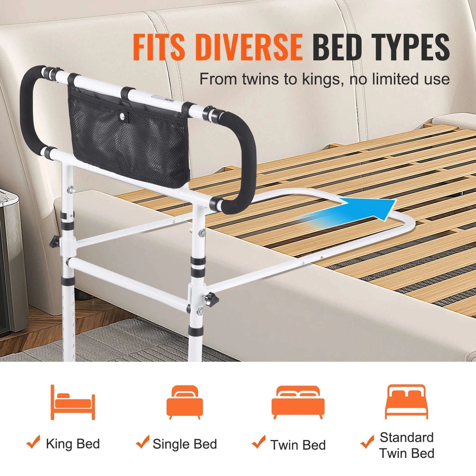 Foldable Bed Assist Rail with Adjustable Handle-10.14 bls / Germany