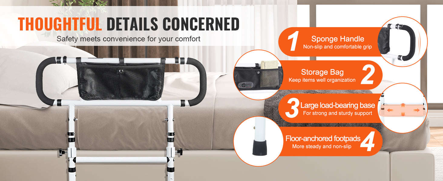 Foldable Bed Assist Rail with Adjustable Handle-10.14 bls / Germany