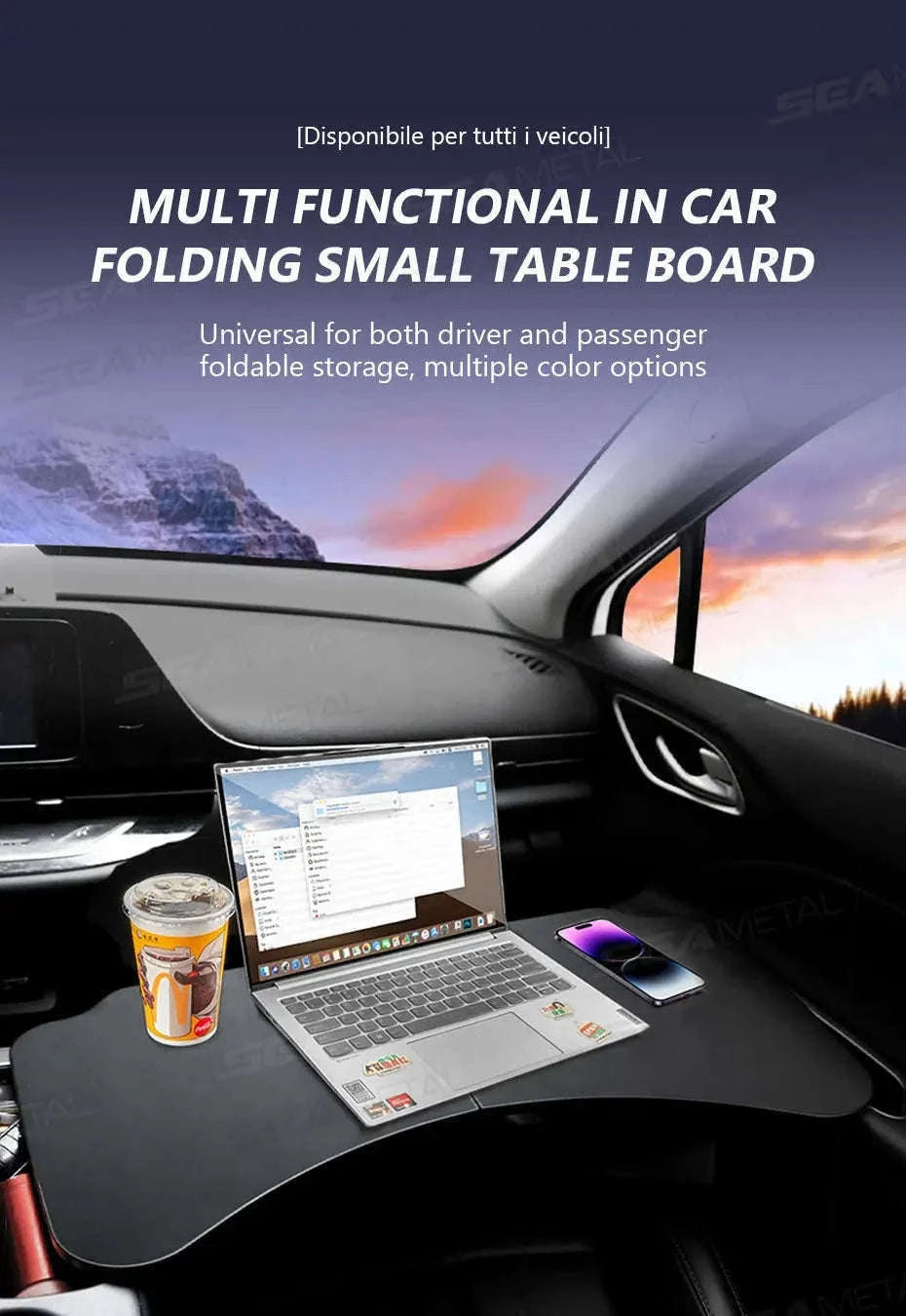 Foldable Car Tray Table for Laptop and Dining-Black