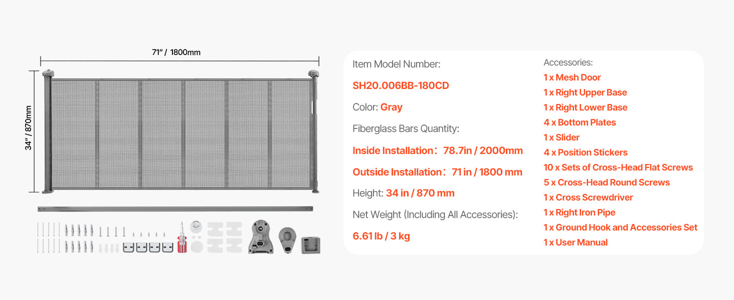 Retractable Baby Gate 34" Tall Extendable Mesh Safety Gate