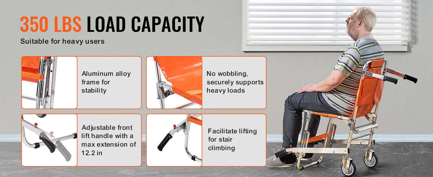 Foldable EMS Stair Climbing Chair 350lbs Evacuation Wheelchair-
