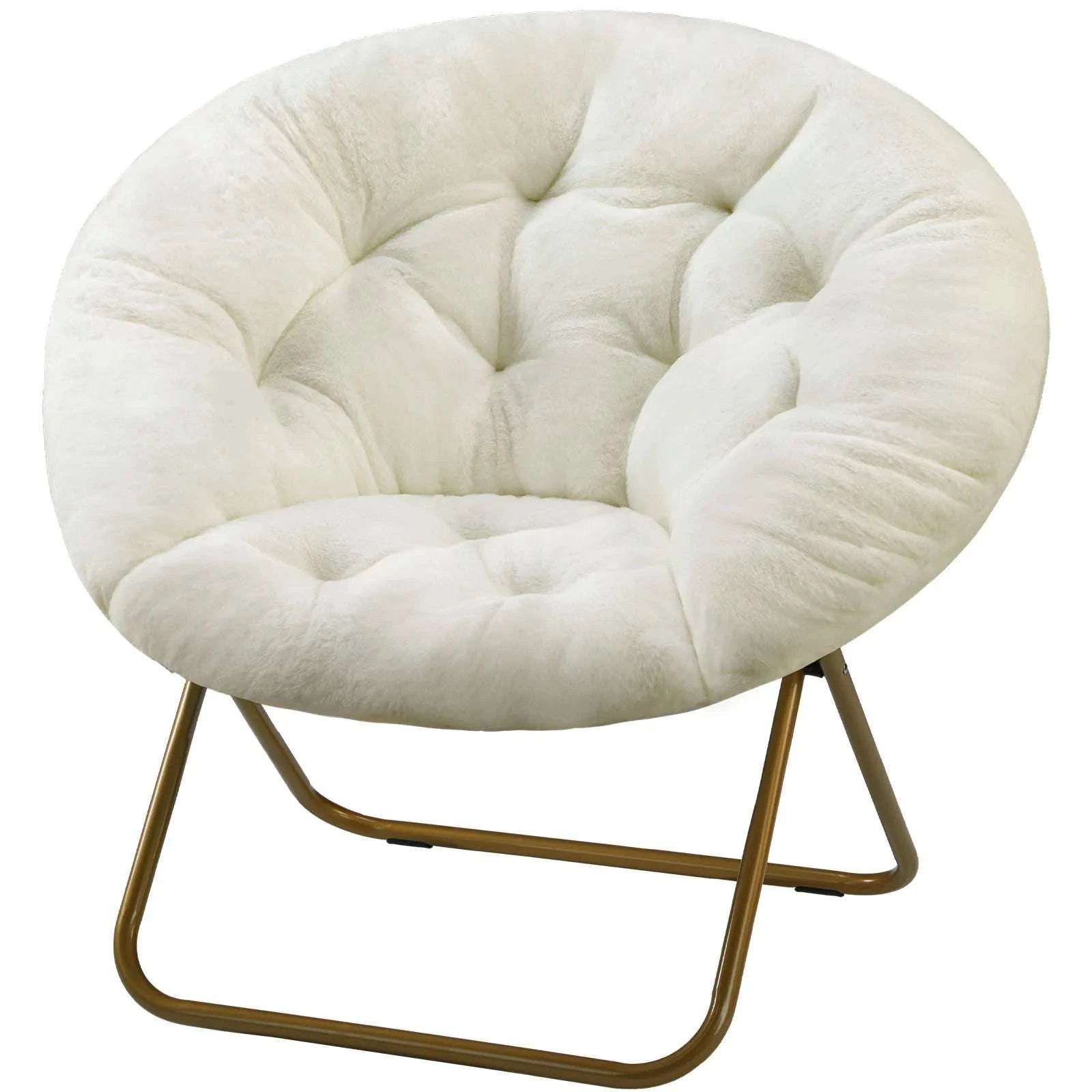 Foldable Faux Fur Saucer Chair with Thick Cushion and Metal Frame-Pink / United States